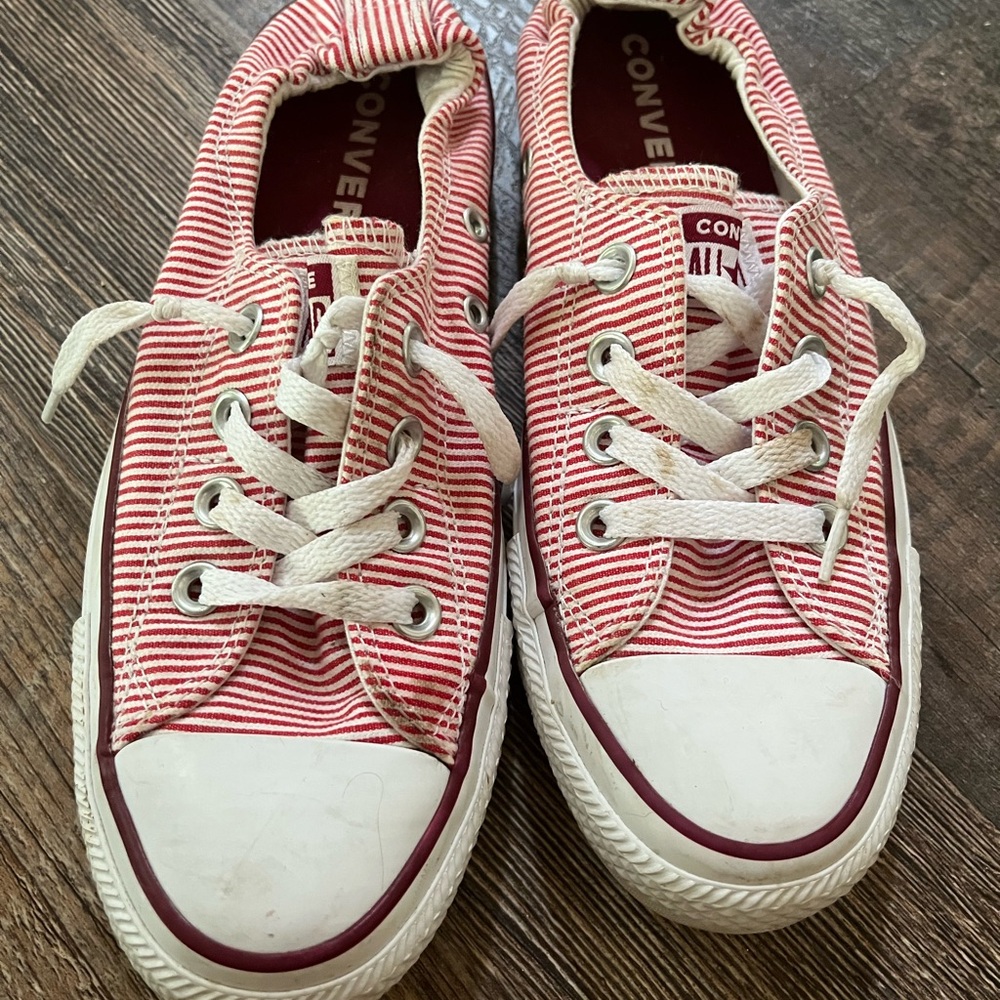 Converse Ladies Red/White Striped Sneakers